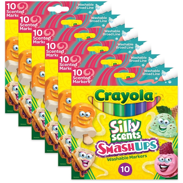 Silly Scents Smash Ups Broad Line Washable Scented Markers, 10 Colors, 60PK